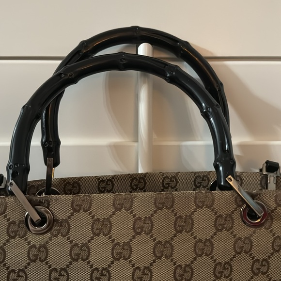 AUTHENTIC GUCCI Vintage GG Canvas Bamboo Tote (Tom Ford Era) 2way rare🎍 - Picture 9 of 13